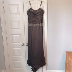 Kiss Kiss formal wear brown satin beaded, mermaid tail gown